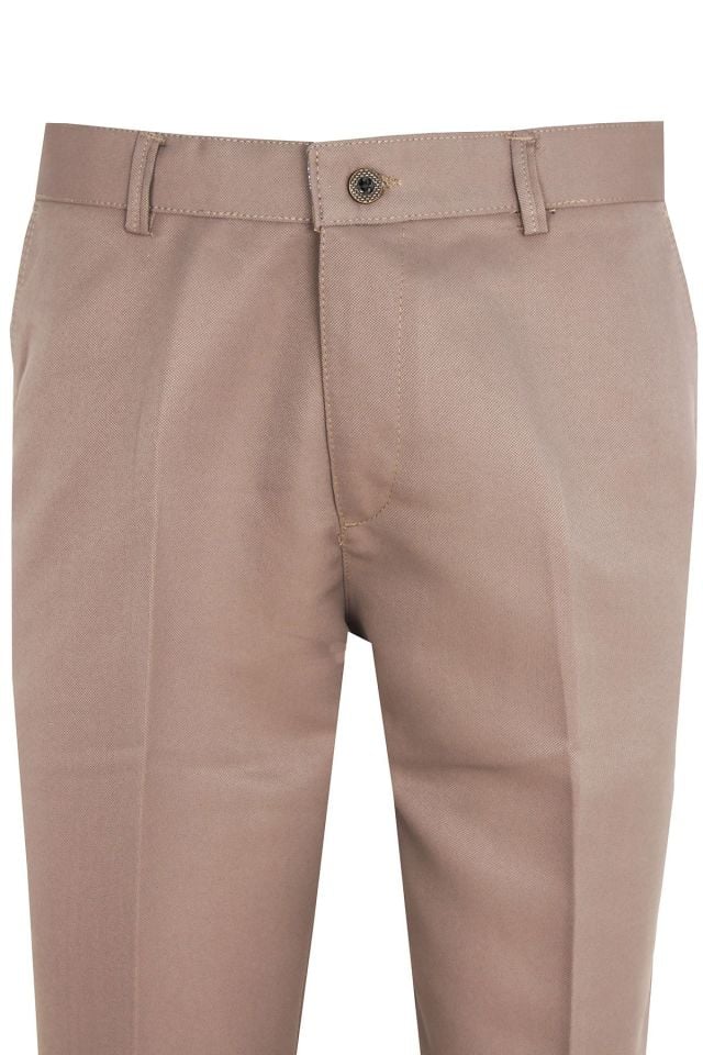 Varetta Erkek Sütlü Kahverengi Klasik Kesim Armürlü Keten Pantolon
