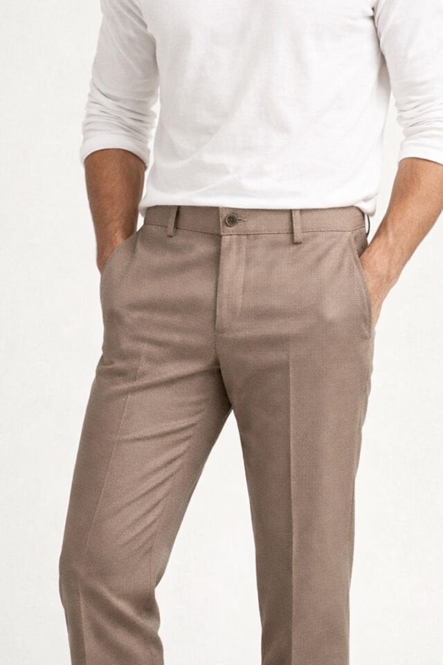 Varetta Erkek Camel Rengi Klasik Kesim Armürlü Keten Pantolon