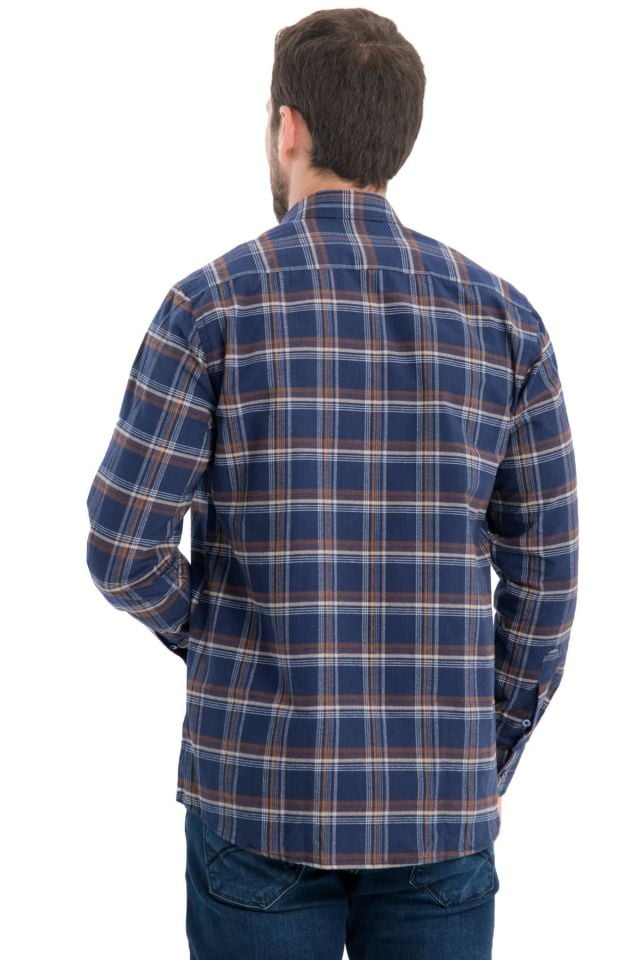 Varetta Erkek Lacivert Kışlık Kareli Yünlü Cepli Geniş Kesim Gömlek