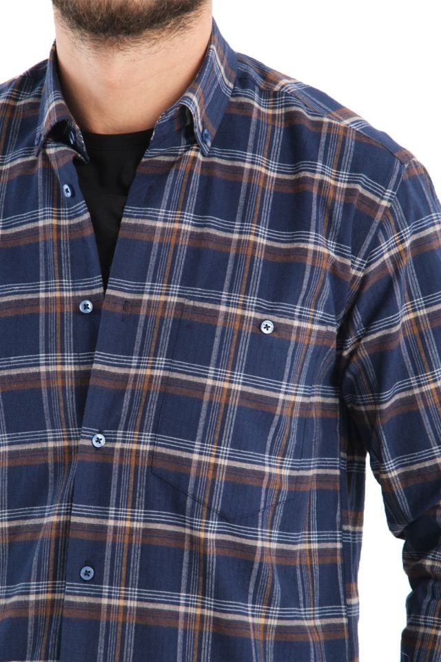 Varetta Erkek Lacivert Kışlık Kareli Yünlü Cepli Geniş Kesim Gömlek