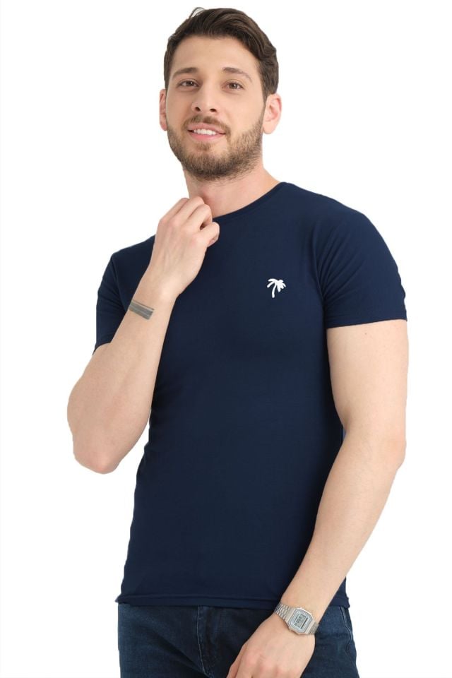 Varetta Erkek Koyu Lacivert Bisiklet Yaka Kısa Kollu T shirt