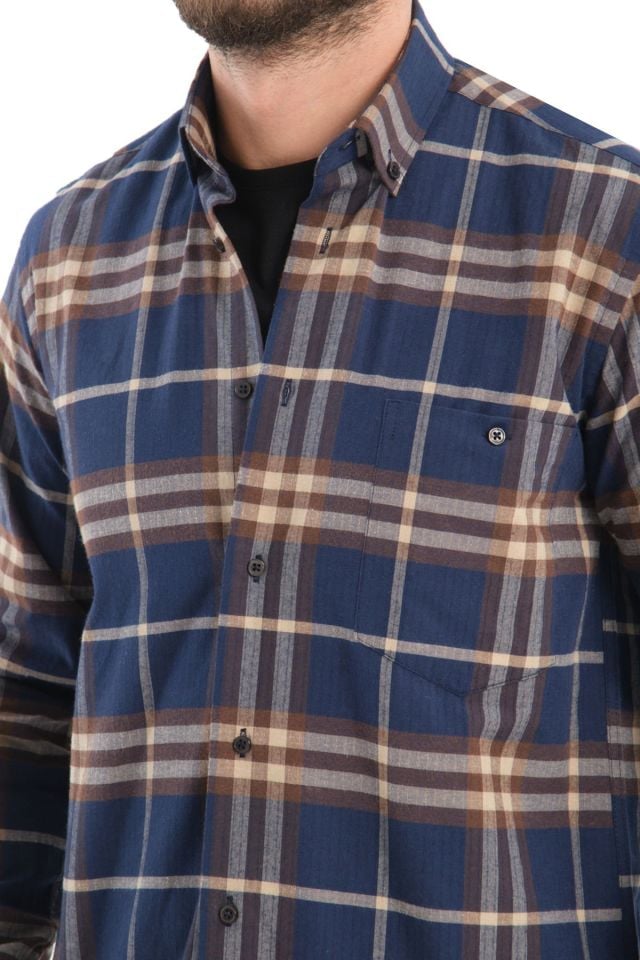 Varetta Erkek Lacivert Kışlık Gömlek Kareli Yünlü Cepli Geniş Kesim