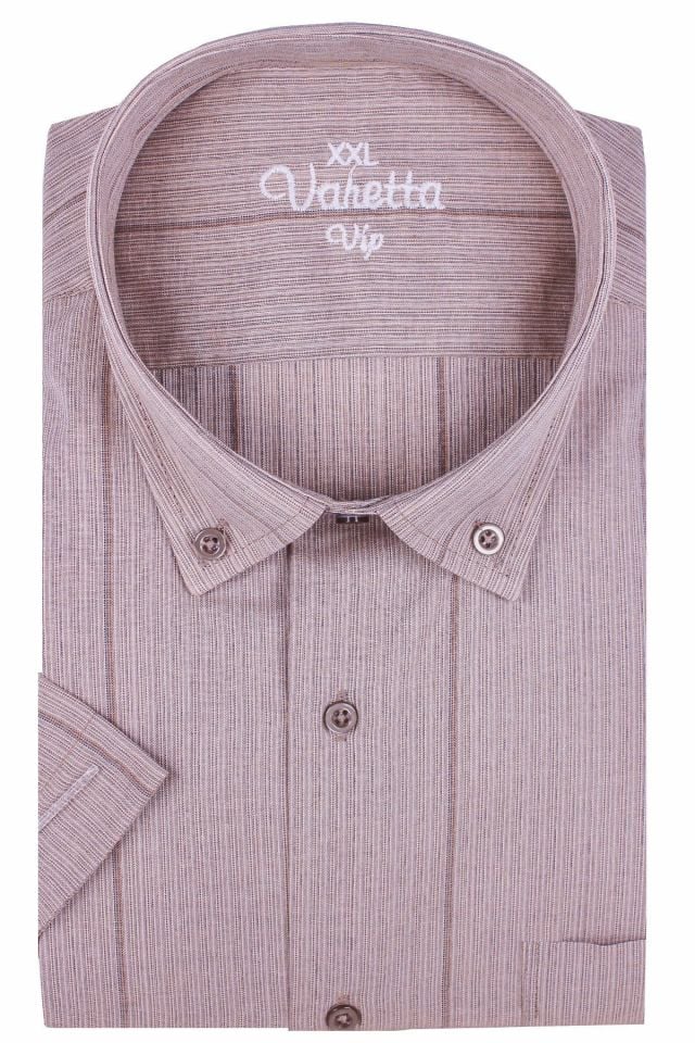 Varetta Erkek Pembe Büyük Beden Çizgili Kısa Kollu Yazlık Gömlek