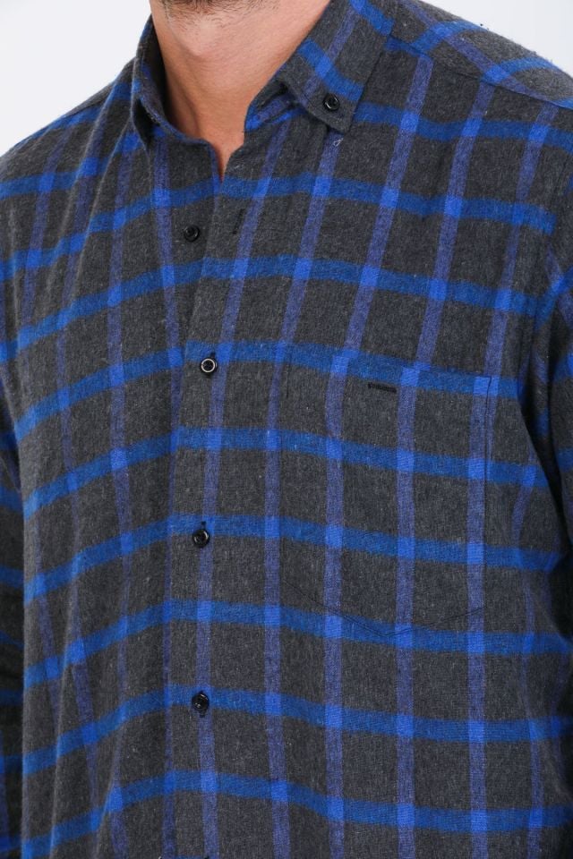 Varetta Erkek Siyah Kışlık Gömlek Kareli Klasik Kesim Yaka Düğmeli