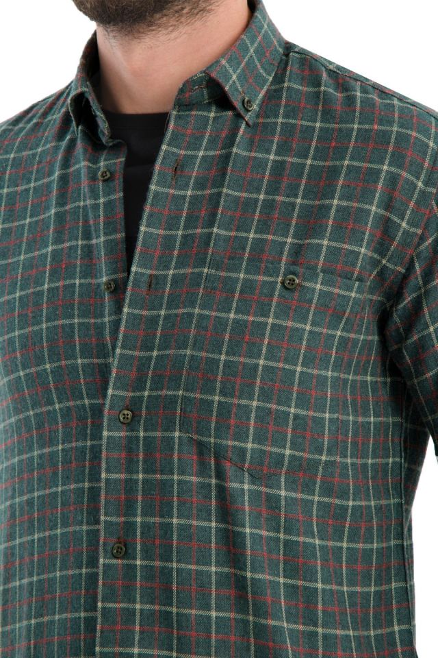 Varetta Erkek Yeşil Kışlık Kareli Yünlü Cepli Geniş Kesim Gömlek