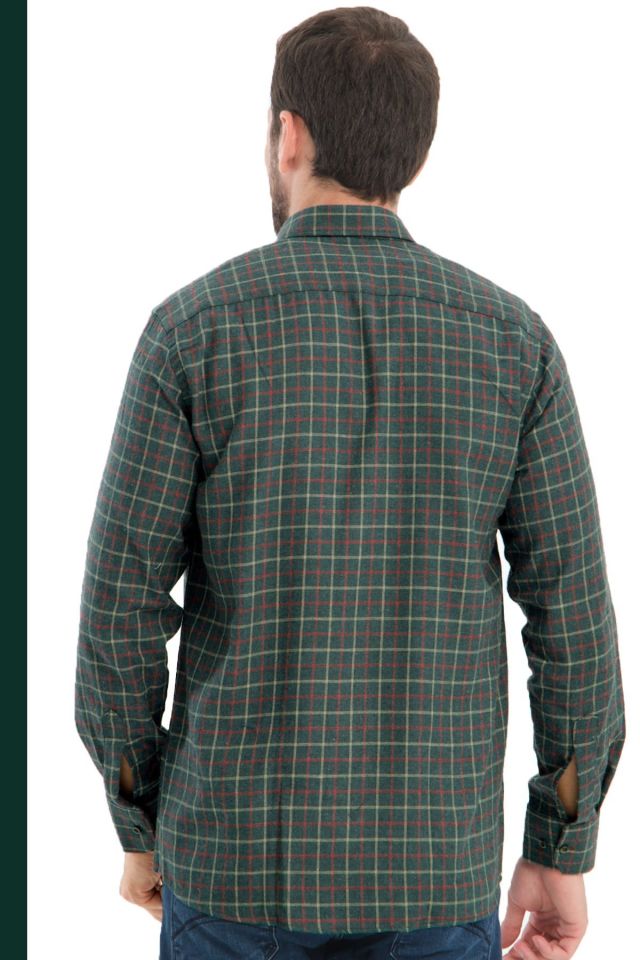 Varetta Erkek Yeşil Kışlık Kareli Yünlü Cepli Geniş Kesim Gömlek