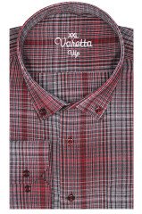 Erkek Bordo Süper Büyük Beden Uzun Kol Yaka Düğmeli Kareli Tek Cepli  Gömlek