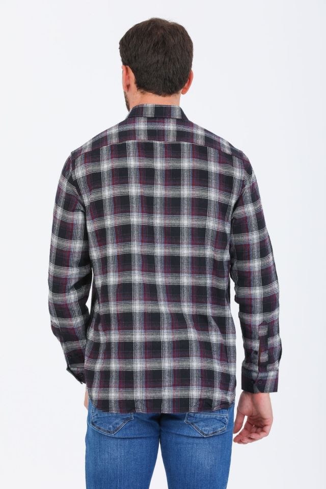 Varetta Erkek Siyah Kareli Klasik Kesim Yaka Düğmeli Kışlık Gömlek