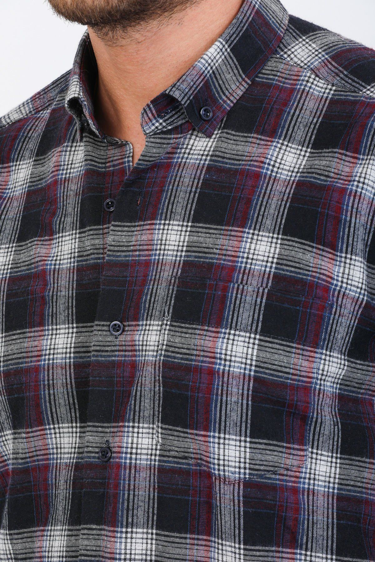 Varetta Erkek Siyah Kareli Klasik Kesim Yaka Düğmeli Kışlık Gömlek