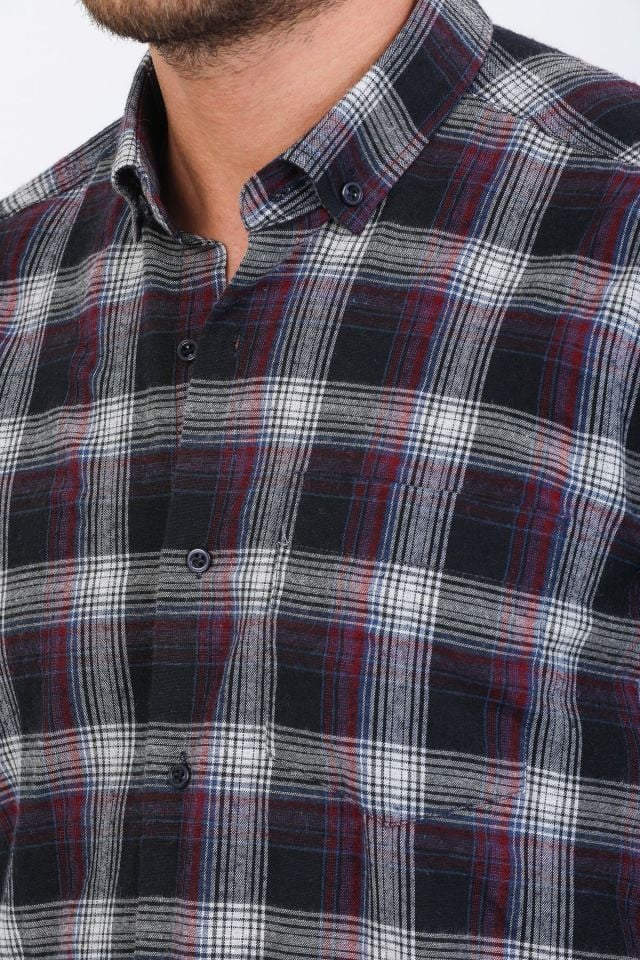 Varetta Erkek Siyah Kareli Klasik Kesim Yaka Düğmeli Kışlık Gömlek