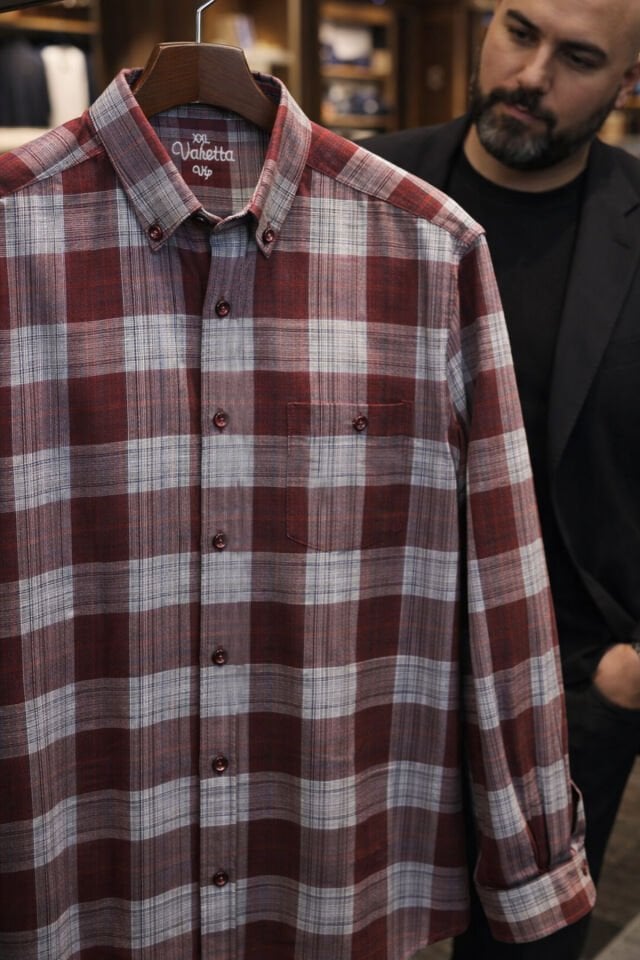Varetta Erkek Bordo Büyük Beden Gömlek Uzun Kollu Kareli Tek Cepli