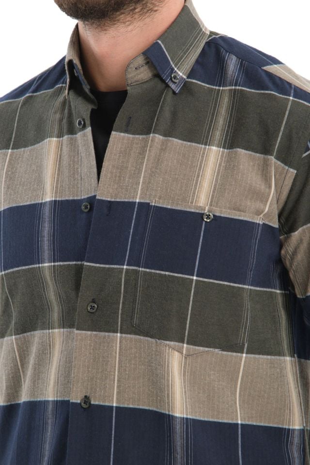 Varetta Erkek Yeşil Kışlık Gömlek Kareli Yünlü Cepli Geniş Kesim