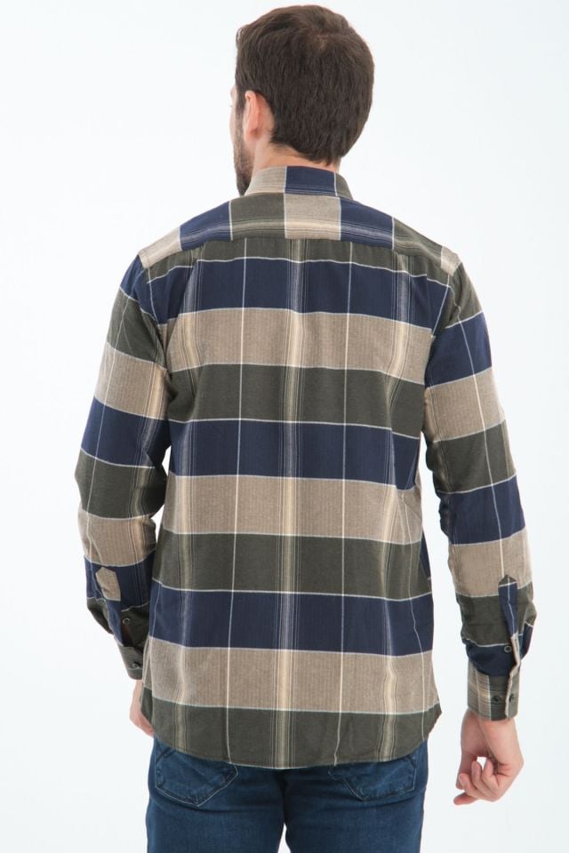 Varetta Erkek Yeşil Kışlık Gömlek Kareli Yünlü Cepli Geniş Kesim