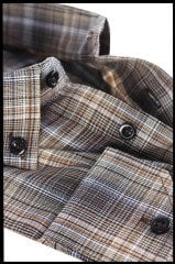 Erkek Kahverengi Süper Büyük Beden Uzun Kol Yaka Düğmeli Kareli Tek Cepli  Gömlek