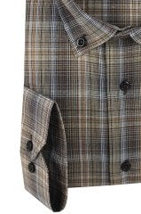 Erkek Kahverengi Süper Büyük Beden Uzun Kol Yaka Düğmeli Kareli Tek Cepli  Gömlek