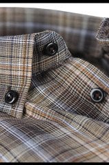 Erkek Kahverengi Süper Büyük Beden Uzun Kol Yaka Düğmeli Kareli Tek Cepli  Gömlek