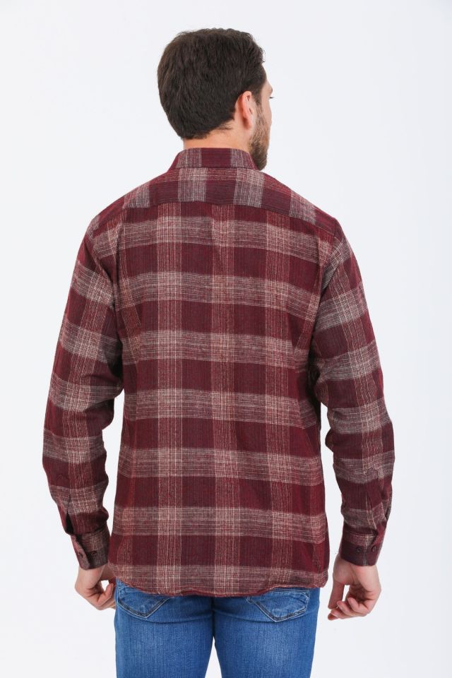 Varetta Erkek Bordo Kışlık Gömlek Yaka Düğmeli Kareli