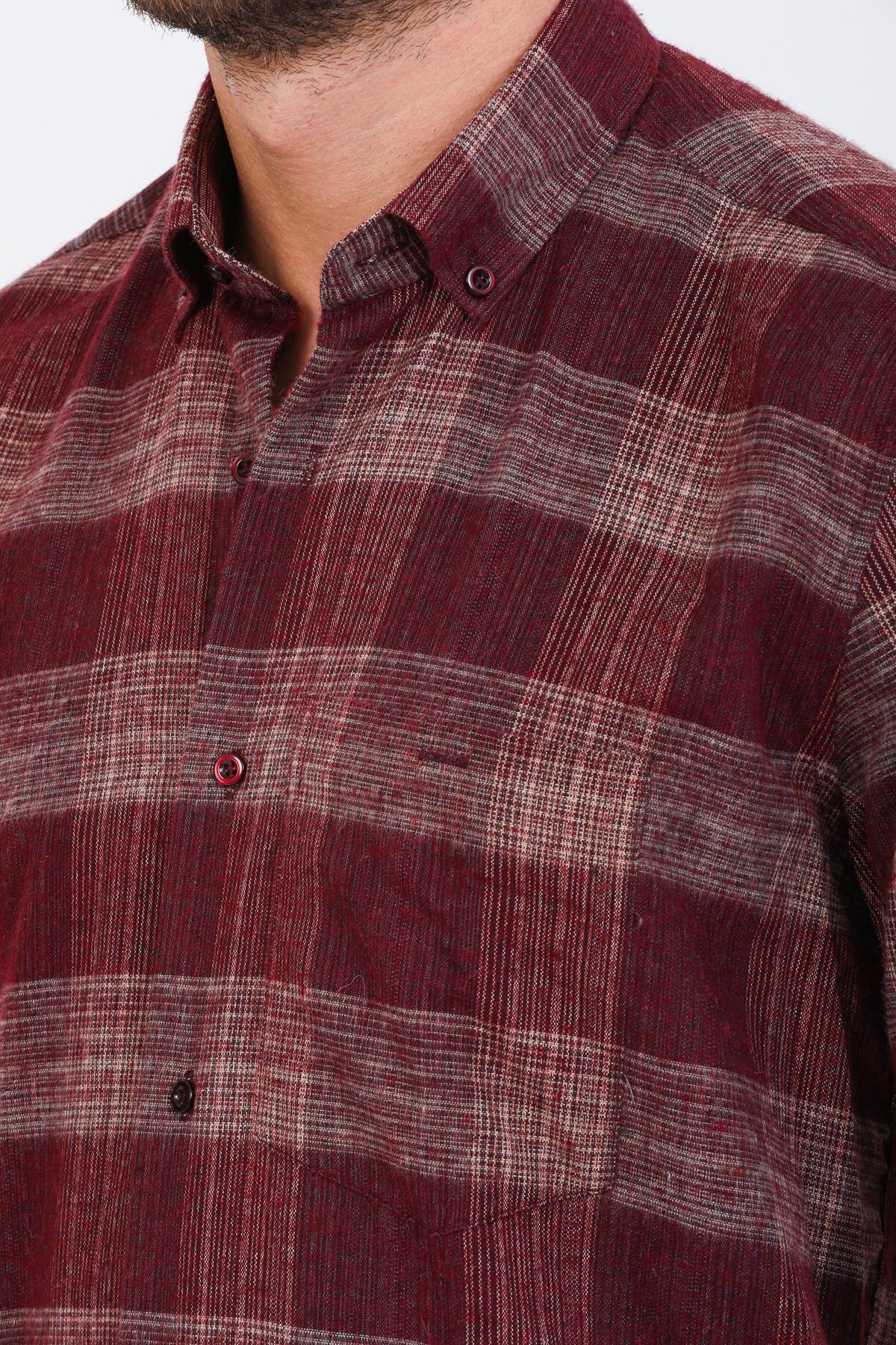 Varetta Erkek Bordo Kışlık Gömlek Yaka Düğmeli Kareli