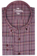 Erkek Vişne Çürüğü Süper Büyük Beden Uzun Kol Yaka Düğmeli Kareli Tek Cepli  Gömlek