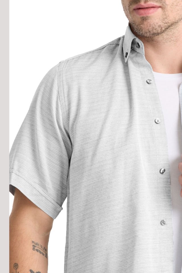 Varetta Erkek Gri Kısa Kollu Geniş Kesim Cepli Pamuklu Gömlek