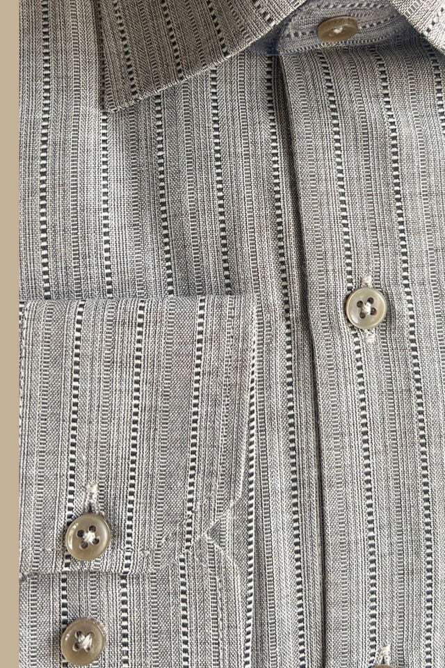 Varetta Gri Çizgili Klasik Erkek Gömlek  Pamuklu Cepli Uzun Kollu Gömlek