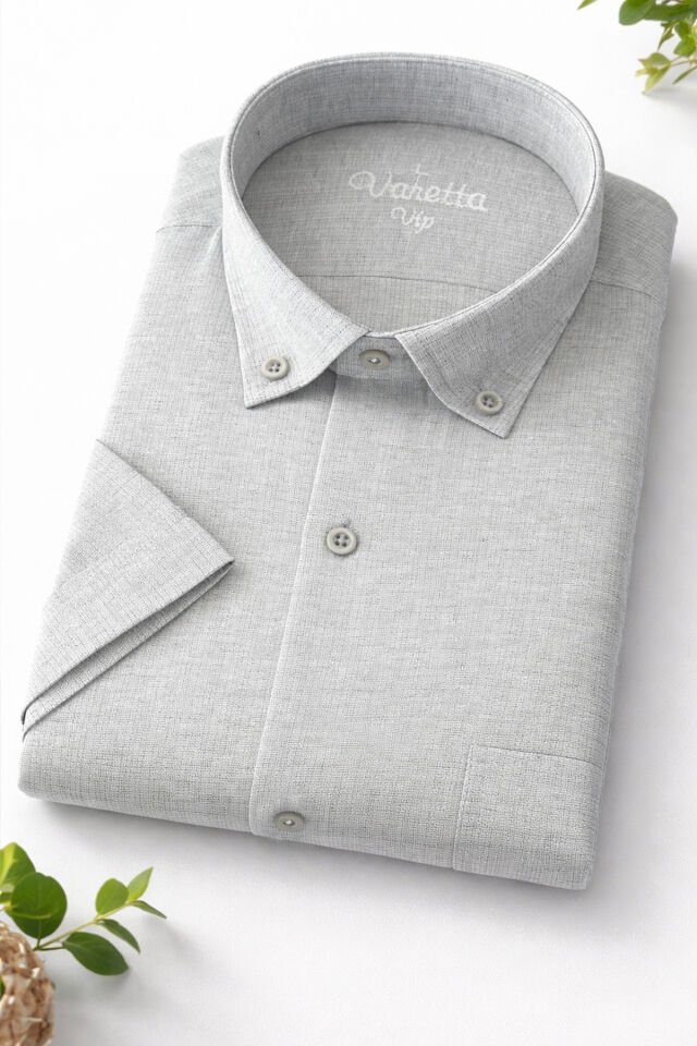 Varetta Erkek Gri Kısa Kollu Gömlek Geniş Kesim Cepli Pamuklu