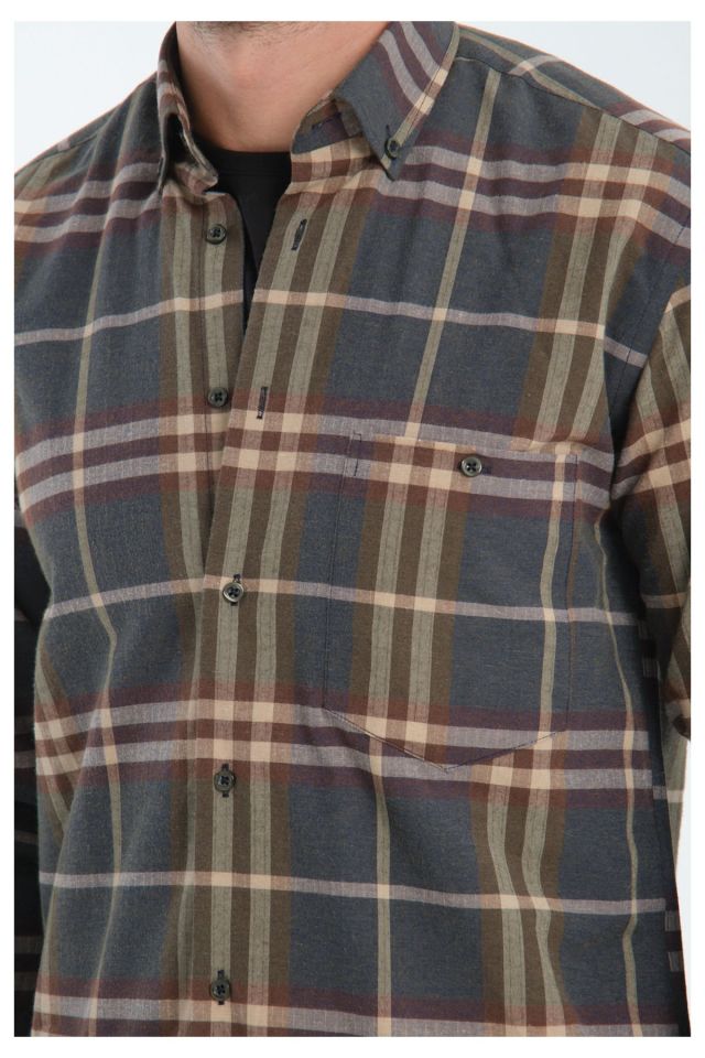 Varetta Erkek  Yeşil Kışlık Kareli Yünlü Cepli Gömlek Klasik rahat kesim