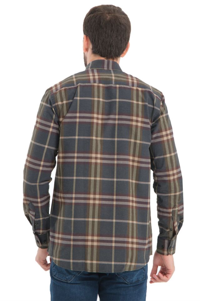 Varetta Erkek  Yeşil Kışlık Kareli Yünlü Cepli Gömlek Klasik rahat kesim