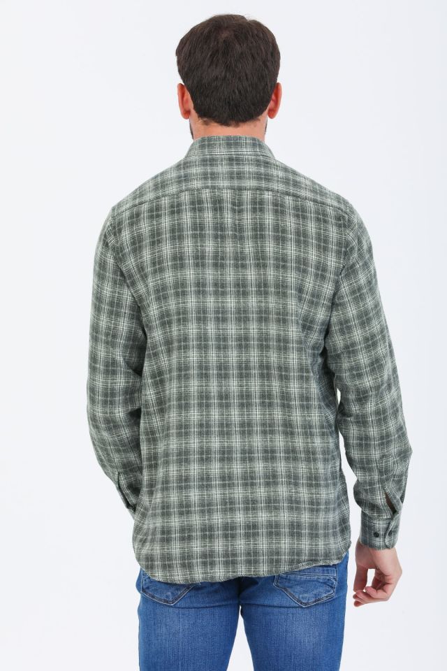Varetta Erkek Kışlık Gömlek Yeşil Kareli Klasik Kesim Yaka Düğmeli