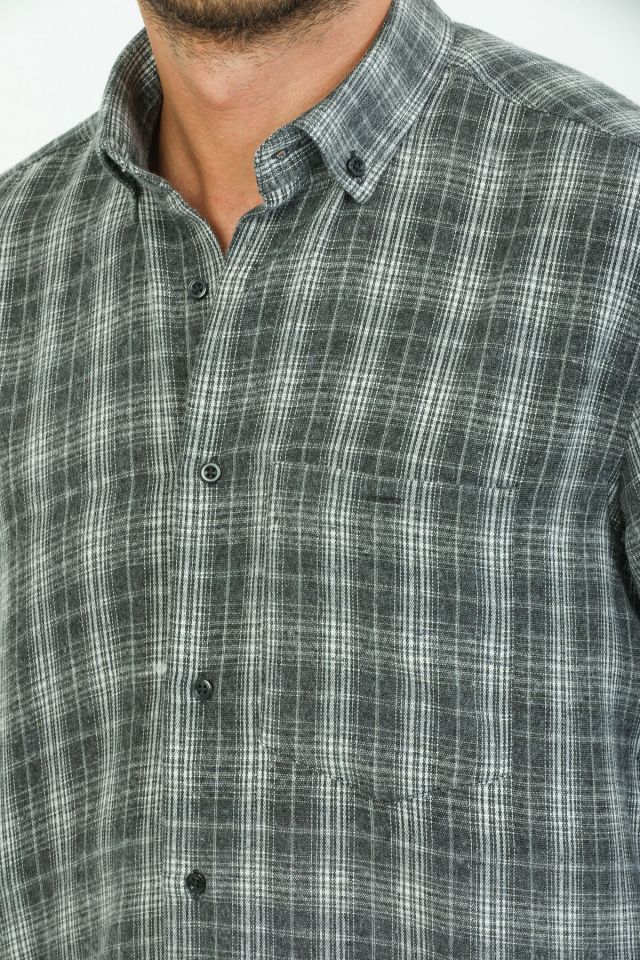 Varetta Erkek Kışlık Gömlek Yeşil Kareli Klasik Kesim Yaka Düğmeli