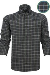 Erkek Siyah Yeşil Klasik Kesim Kareli Yaka Düğmeli Tek Cepli Uzun Kol Gömlek