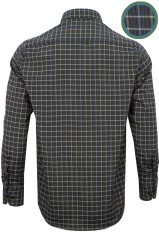 Erkek Siyah Yeşil Klasik Kesim Kareli Yaka Düğmeli Tek Cepli Uzun Kol Gömlek