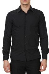 Varetta Erkek Siyah Düz Slim Fit Uzun Kollu Gömlek