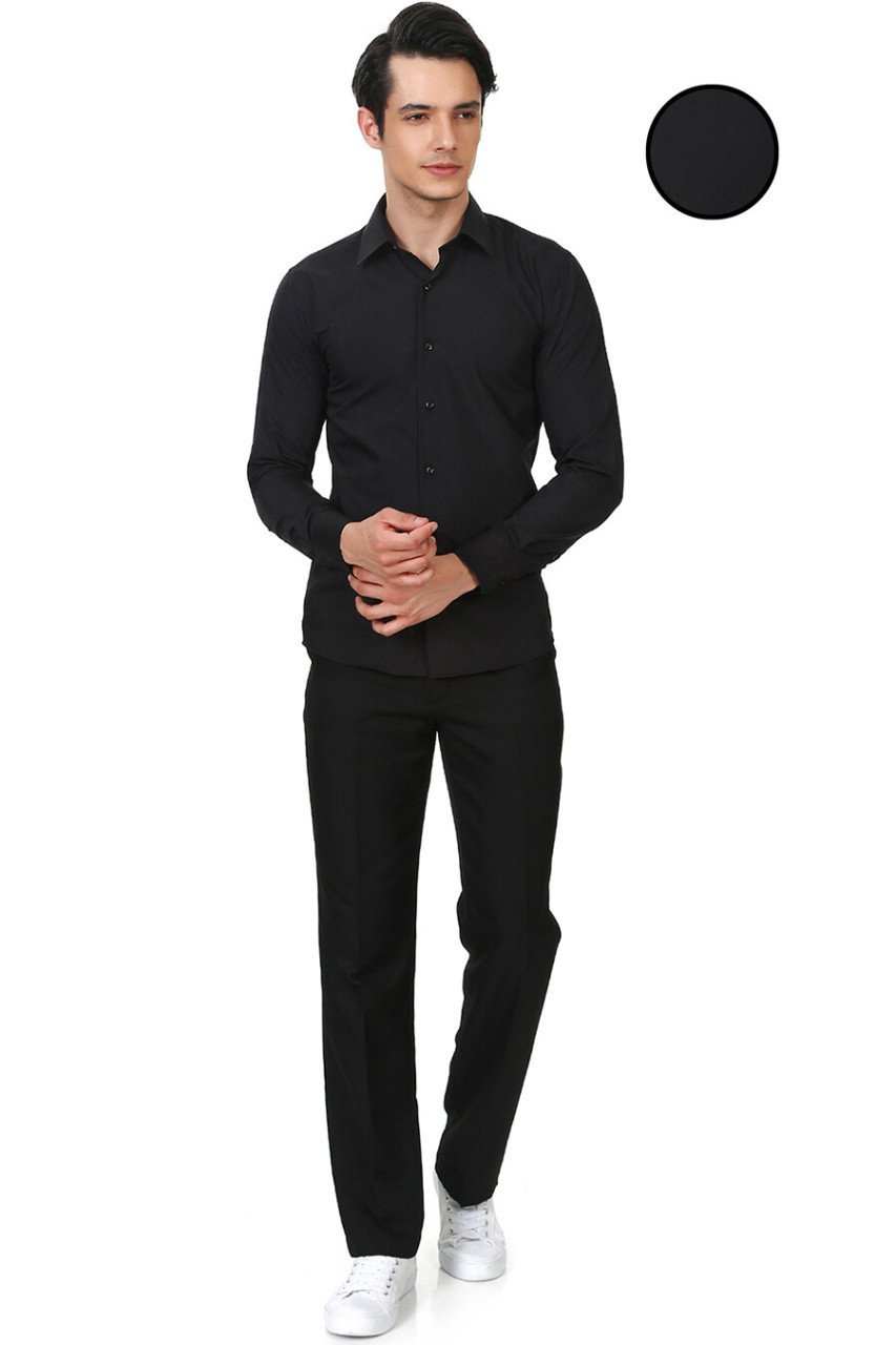 Varetta Erkek Siyah Düz Slim Fit Uzun Kollu Gömlek