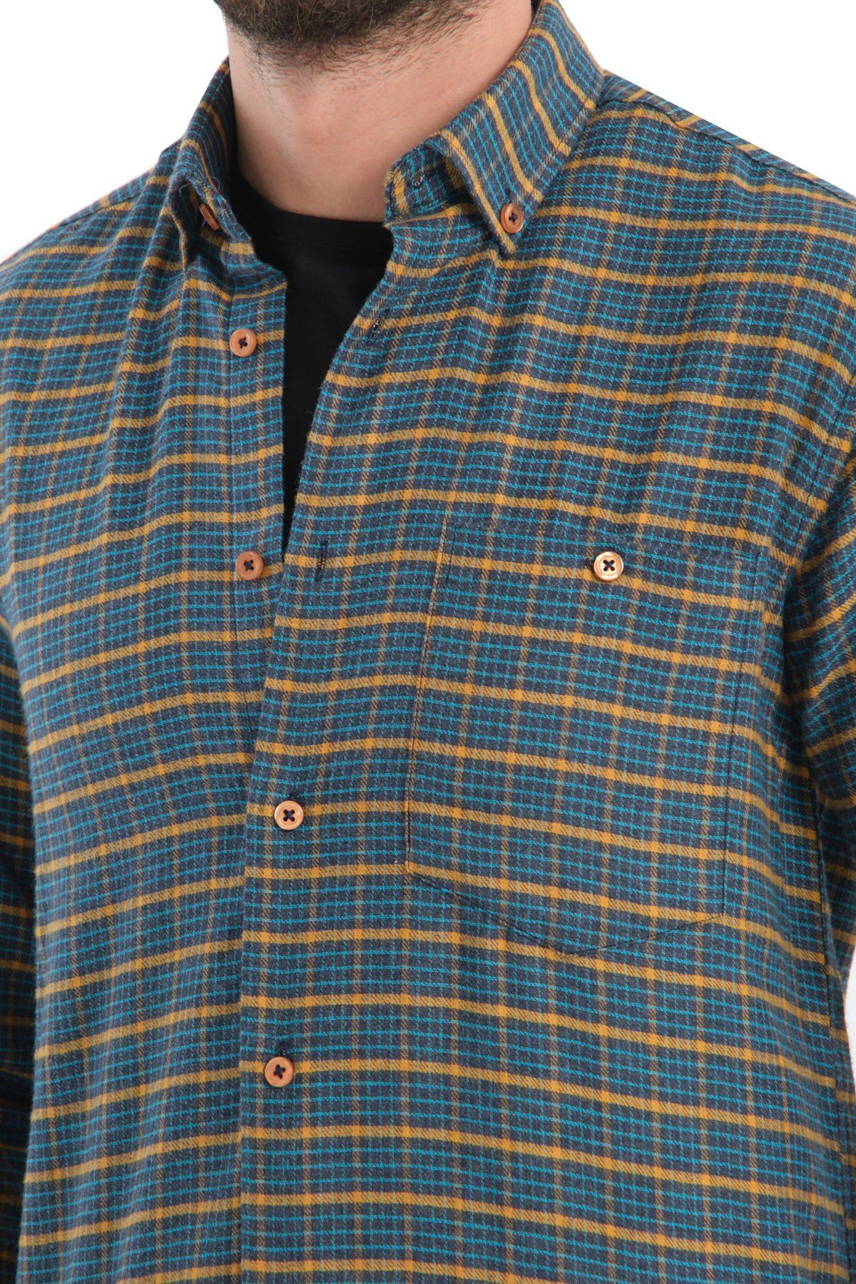 Varetta Erkek Yeşil Kışlık Kareli Yünlü Cepli Geniş Kesim Gömlek