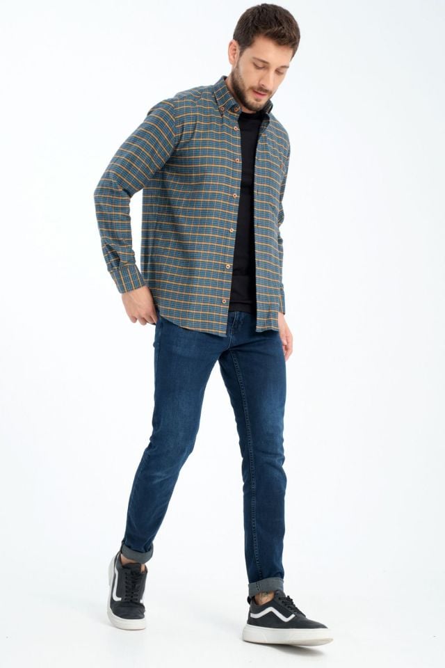 Varetta Erkek Yeşil Kışlık Kareli Yünlü Cepli Geniş Kesim Gömlek