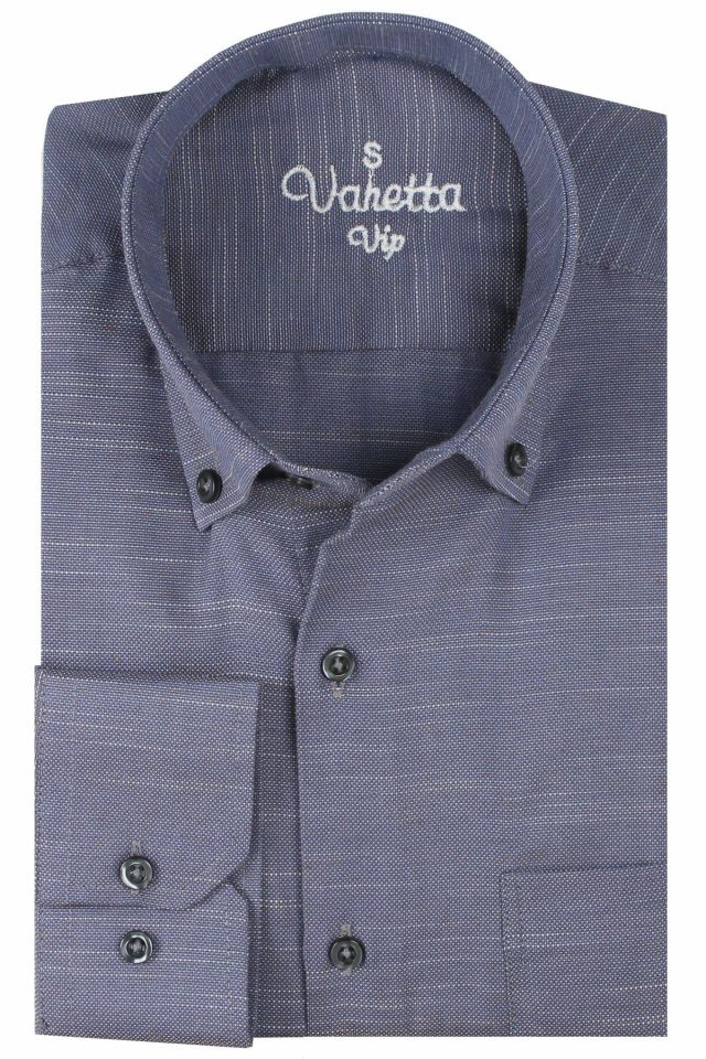 Varetta Erkek Koyu Mor Gömlek Uzun Kollu Pamuklu Keten Efektli