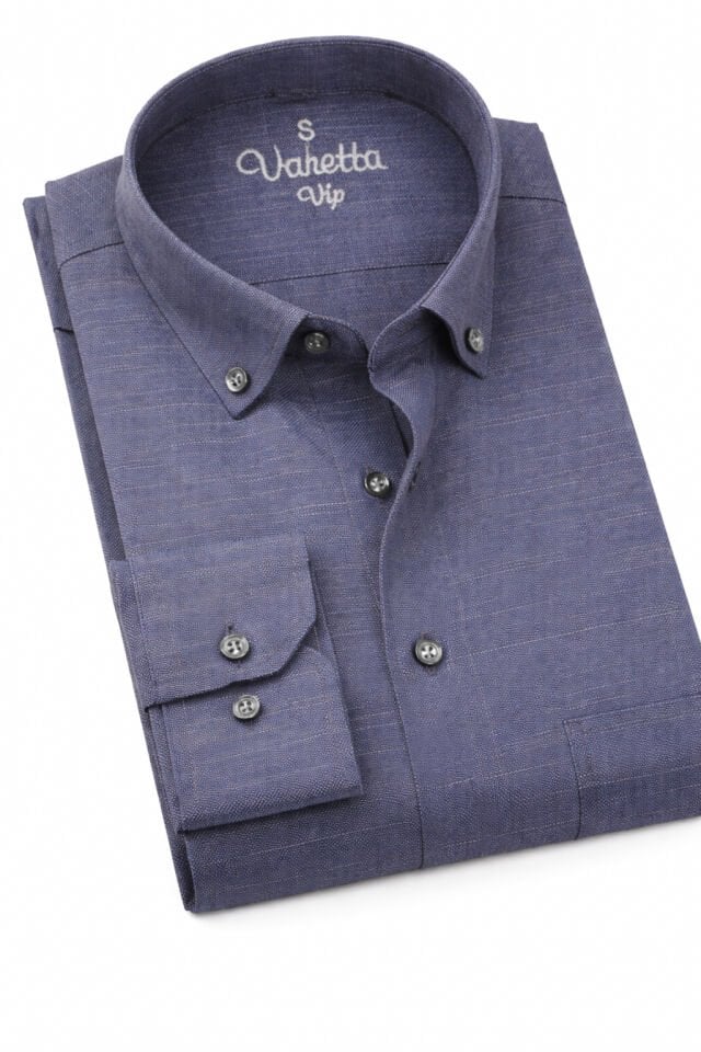 Varetta Erkek Koyu Mor Gömlek Uzun Kollu Pamuklu Keten Efektli