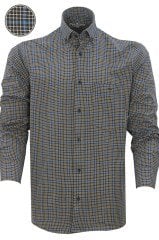 Erkek Siyah Mavi Klasik Kesim Kareli Yaka Düğmeli Tek Cepli Uzun Kol Gömlek