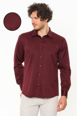 Varetta Erkek Bordo Düz Slim Fit Uzun Kol Gömlek