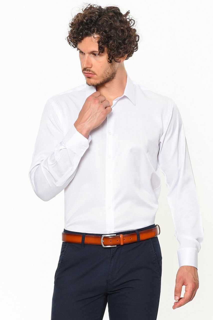 Varetta Erkek Beyaz Düz Slim Fit Uzun Kol Gömlek