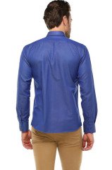 Varetta Erkek Koyu Mavi Düz Slim Fit Uzun Kollu Gömlek