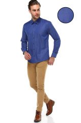 Varetta Erkek Koyu Mavi Düz Slim Fit Uzun Kollu Gömlek