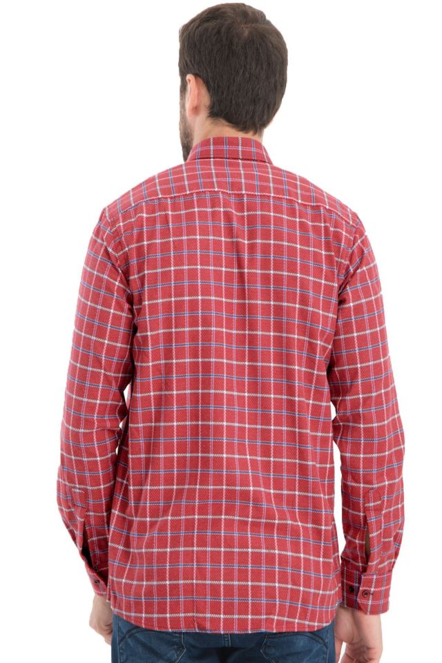 Varetta Erkek Kardinal Kırmızı Kareli Yünlü Cepli Geniş Kesim Gömlek