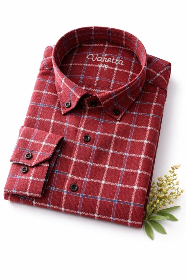 Varetta Erkek Kardinal Kırmızı Kareli Yünlü Cepli Geniş Kesim Gömlek