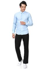 Erkek Açık Mavi Düz Slim Fit Uzun Kollu Gömlek