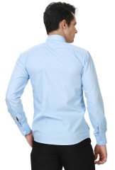 Erkek Açık Mavi Düz Slim Fit Uzun Kollu Gömlek
