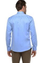 Erkek Mavi Düz Slim Fit Uzun Kollu Gömlek