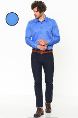 Varetta Erkek Mavi Düz Slim Fit Uzun Kollu Gömlek