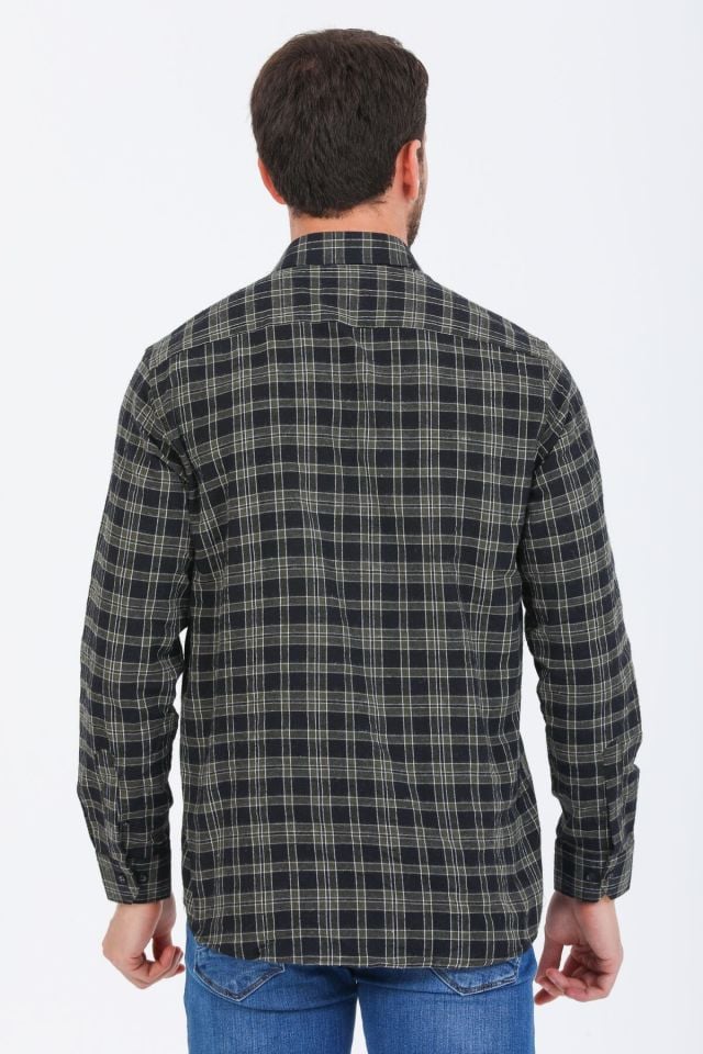 Varetta Erkek Asker Yeşili Kışlık Gömlek Kareli Klasik Kesim Cepli